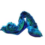 Blau Grün Damen Seidenschals, 100% Seide, leichte Seide, handbemalter Schal, elegantes Geschenk für Frauen, vielseitig einsetzbar 170cm x 75 cm