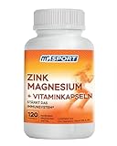 MGSPORT Zink Magnesium Kapseln 120 Stk. - 380 mg Magnesium, Trägt zu einer normalen Muskelfunktion und zum Erhalt normaler Knochen bei, Vitamin Kapseln mit Vitamin B6, E & B9