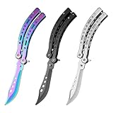 Sporgo 3 Stück Butterfly Messer: Biegen Butterfly Trainer Ungeschärfte Klinge Übungs Butterfly Kamm, Edelstahl Butterfly Knife Trainer für Trainingsmesser Anfänger übt Flipping-Tricks