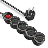 ExtraStar Steckdosenleiste 4-Fach Mehrfachsteckdose mit Save Energy Schalter zum Stromsparen, Kabel 1.5 m, Kindersicherung 16A, 3680W, Schwarz