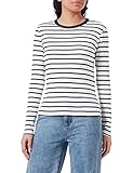 Petit Bateau Damen Langarm-T-Shirt, Weiss Marshmallow / Blau Smoking, XL