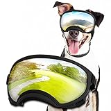 Dingfeiyu Hundebrille, Hunde Sonnenbrille mit Verstellbaren Trägern und Klaren, Gebogenen Gläsern für Rundumsicht, UV-Schutz, Wind- und Staubdichte Outdoor-Hundebrille für Mittlere/Große Hunde