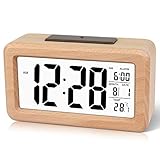 DTKID Wecker,Digital Wecker aus Holz Mit Großer LCD Display Datum Und Temperatur Anzeige Mit Snooze Und Nachtlicht Funktion,Für Zuhause,Schlafzimmer,Büro,Batteriebetriebener Wecker (Protokoll)