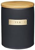 MasterClass Teedose aus Stein, Tee Aufbewahrung für losen Tee und Teebeutel mit Messingeffekt und luftdichtem Deckel aus Bambus, 1 L Fassungsvermögen– Schwarz, 25 x 25 cm
