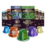 La Natura Lifestyle GESCHMACKSBOX, 80 Kaffee- und Teekapseln kompatibel mit Nespresso³ Kaffeemaschinen, Blaubeere, Karamell-Honig, Irish Coffe, Marshmallow, Haselnuss, Vanille, Kokosnuss, Matcha Tee