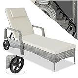 tectake Poly Rattan Gartenliege mit Rollen, 6-Fach...