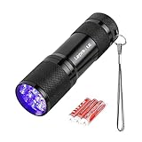 Lepro LED UV Schwarzlicht Taschenlampe mit 9 LEDs, mini UV Lampe Ultraviolettes Licht mit 395nm für Geocaching, Heimtierurindetektoren, Haustiere Urin-Detektor usw. Inklusive 3 AAA Batterien