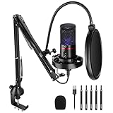 NEEWER USB Gaming Mikrofon,Plug&Play One Click Mute and Gain, Computer Kondensator Mikrofon für PC MAC PS4 PS5,Upgraded Boom Stand Vibrating Mount Cool Lights für Streaming Twitch Online Chat(CM20)