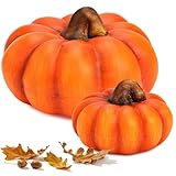 Zierkürbisse orange als Herbst-Deko 2er Set in 10, 16 cm - Keramik Deko-Kürbisse als wetterfeste Outdoor Gartendeko - Kürbis-Deko als Erntedankfest Zimmer-Deko oder draußen Haustür Halloween Deko