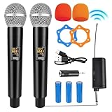 HOSPAOP Mikrofon Kabellos, Dual Funkmikrofon Wireless Microphone Set mit Wiederaufladbarem Empfänger, UHF Drahtloses Mikrofon für Karaoke, Hochzeit, Party, Vortrag, Gesang