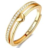 Adramata Damen Silber 925 Verstellbar Herzring Stapeln Daumenring Eheringe Verlobungsring Promise Ring Engagement Ringe Frauen Rosegold Band Gold Silber Ring für Damen Schmuck