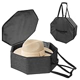 BOHEMIABY Hutschachtel Achteck mit Deckel, Faltbare Reise Hutbox, Stapelbar, Reißverschluss, Stabiler Griff, Hochwertiges Polyester, Hut Organizer Box für MäNner und Frauen 43 X 18 cm, Dunkelgrau