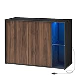 SONGMICS HOME Toolless-Technologie, Sideboard mit Beleuchtung, superschnelle werkzeuglose Montage, Aufbewahrungsschrank, TV-Schrank, Glasablage, naturwalnussfarben-ebenholzschwarz BBK372B01