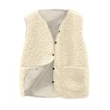 Wyongtao Weste Damen Ärmellose Fleeceweste Damen Einfarbig V-Ausschnitt Knöpfen Teddy Jacke Herbst Winter Warm Ärmellos Plüschweste Kurz Fell Weste Leicht Casual Einfarbig Damenweste