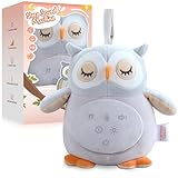 FUNYKICH Mini Einschlafhilfe Baby,Eule Plüsch Spieluhr Aufladbar mit 3 Aufnahmen,Wireless Lautsprecher,12 Beruhigende Klänge,Rotes Licht, Countdown,Abnehmbar&Waschbar White Noise Machine Baby Geschen