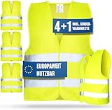 HELDENWERK Auto Warnweste 2024 Europaweit einsetzbar - Reflektierende Warnwesten inkl. Kinderweste (4 Stück + 1) - Sicherheitsweste, Pannenweste