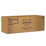 Whiskas Adult 1+ Katzennassfutter Geflügel Auswahl in Gelee, 120 Portionsbeutel, 120x85g (1 Großpackung) – Hochwertiges Katzenfutter nass, für ausgewachsene Katzen