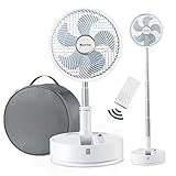 Marchpower Ventilator leise Standventilator mit Fernbedienung, höhenverstellbar bis 92cm akku Ventilator, 5 Geschwindigkeitsstufen| 90° Automatische Oszillation Standlüfter mit Tragetasche Ø10''/25CM