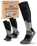 sockenkauf24 Damen Merino Skisocken 35-38 (2 Paar) Thermo Winter Kniestrümpfe mit Polsterung für Ski und Snowboard (Schwarz)