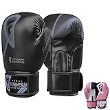 Farabi Sports Boxhandschuhe 10 oz, 12 oz, 14 oz, 16 oz Box Handschuhe für Training, Sparring, Kickboxen, MMA, Muay Thai, Boxhandschuhe männer & Damen Kampf Handschuhe (Black, 16-oz)