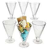 MamboCat 6er Set Copa Helado Eisbecher mit Fuß aus Glas I Klar I 340 ml I mit Waffel-Relief I konische Dessert-Schälchen, Eisgläser, Früchtebecher I für Vorspeisen, Cocktails, Eiscreme & Desserts