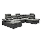 JAKARTA Wohnlandschaft in U-Form in Lederoptik, Dunkelgrau / Anthrazit - Ausziehbares Sofa mit Schlaffunktion & Bettkasten - 324 x 107 x 170 (218) cm (B/H/T)