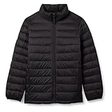 Amazon Essentials Jungen Leichte, Wasserbeständige Pufferjacke, Verstaubar, Schwarz, 9 Jahre