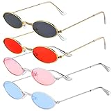 4 Stück Retro Sonnenbrille Oval Brille, Vintage Sonnenbrillen Set, Sonnenbrille Retro Metall, Sonnenbrille Oval Damen, Bunte Oval Klein Sonnenbrille, Für Reisen, Selfie, Strand, Sommer, Alltag