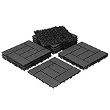 Fiqops 44 Stück WPC Terrassenfliesen, 30x30 cm WPC Fliesen,Balkon Bodenfliese mit Klick-System,Balkonfliesen in Holzoptik,Terrassendielen Wasserfest für Terrasse,für 4m²,Anthrazit
