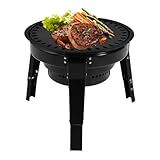 Holzkohlegrill Schwarz,tragbar dreibeinige Holzkohlegrill,Höhenverstellbar Holzkohle-Rundgrill mit Höhenverstellbar Eingesetztes Grillnetz EmaillierteAscheauffangschale Pfannenheber für Heizen Grillen