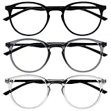 Opulize Met Lesebrille 3er Pack Schlank Runder Rahmen Federscharniere Kratzfest Schwarz Transparent Grau Transparent Schwarze Herren Damen RRR60-17C +1.00