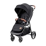 kk Kinderkraft Kinderwagen GRANDE, Kinderbuggy, Sportwagen, Großer und Bequemer Buggy, Zusammenklappen mit Schlaffunktion, Bude mit Allradaufhängung, Geräumiger Sitz, Schwarz, 1 Stück (1er Pack)