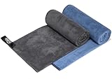 ZYXBBD Fitness Handtuch I 2er Sporthandtuch Fitnessstudio 100 x 50 cm - Rutschfestes Gymnastikhandtuch mit Fixierungen und Reißverschlusstasche I Mikrofaser Handtuch (Grau+Indigo)