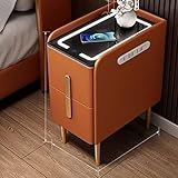 Moderner Nachttisch mit kabellosem Laden, LED-Lichtern und USB-Anschlüssen, stilvoller Beistelltisch für Schlafzimmer oder Wohnzimmer, schlankes Design mit funktionaler Aufbewahrung