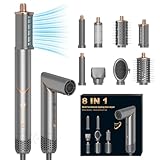 Ionen Haartrockner 8 in 1 Airstyler 1400W High Speed Föhn Set mit Warmluftbürste Föhnbürste Lockenstab Rundbürstenföhn Lockenbürste Hairstyler Stylingbürsten Zubehör Geschenk Set für Frauen, Graugold