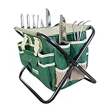 GardenHOME Gartenwerkzeug-Set, 7-teiliges Edelstahl-Werkzeugset, Strapazierfähiger Klapphocker, Abnehmbare Tragetasche Aus Segeltuch, Organizer Für Gartenwerkzeug-Set