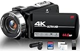 Videokamera Camcorder 4K, 44MP Vlogging Camera für YouTube, 18X Digitaler Zoom 3,0-Zoll-IPS-Bildschirm Kamera, IR Nachtsicht Webcam Videokamera mit Mikrofon, Fernbedienung, 2 Akkus und 32GB SD Karte