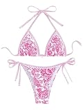 BYFINECANY Damen-Badeanzug, Blumenmuster, Neckholder, Paisleymuster, Sommer-Badeanzug, Bikinis-Set, Pink, S