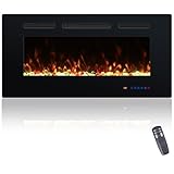 Valuxhome 36 Inch Einbau und Wandmontage Elektrokamin Heizung, 13 x 13 Farbkombinationen, 1-9H Timer, 5100BTU, Kristall und Log, Touchscreen, 62°F bis 86°F, Kamineinsatz für Moderne Wohnzimmer