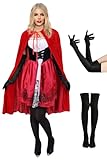 Velmawig Rotkäppchen Kostüm Damen Rotkäppchen Umhang mit Kapuze Erwachsene Halloween Karneval Kostüm Frauen Fasching Cosplay Outfit Partykleid VL042S