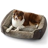 BEDSURE Hundebett Grosse Hunde – 89x63x17cm Hundesofa für Grosse Hunde waschbar, Hundekorb mit Abnehmbarer Bezug, Hundecouch mit Rutschfester Unterseite, kuschelweiches Hundebett groß, Braun
