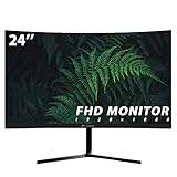 CRUA 24 Zoll Curved-Monitor FHD (1920×1080p) 2800R 75 Hz 95% sRGB-Farbraum, Computermonitore, 3-seitiger schmaler Rahmen und Blaulicht-Filter-, Desktop-PC-Monitor (HDMI, VGA)