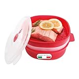 Snips - Dampfgarer für Mikrowelle Rot 4L, Microwave Mikrowellenschüssel mit 2 Tabletts - Mikrowellenbehälter Spülmaschinenfest Energiesparend und Schnelle Zubereitung, 26.5x22x13.5 cm, Made in Italy