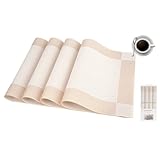 Tischsets abwaschbar 4er Set, PVC-Vinyl-Tischsets, hitzebeständige, langlebige, rutschfeste gewebte untersetzer für Küche, Zuhause, Essen, Küchentisch, 45cmx30cm, Gold