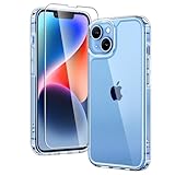 TAURI für iPhone 14 Hülle 6,1' mit Panzer Schutz Glas Folie, Schutz nach Militärstandard, [Anti-Vergilbung] Stoßfest Transparent Handyhülle - Durchsichtig