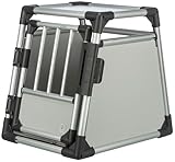 TRIXIE Hunde-Transportbox Aluminium in silber - S: 46 × 56 × 60 cm - stabile und geräuscharme Hundebox mit abgeschrägten Seiten, Sicherheitsverschluss & rutschfester Liegematte – 39340
