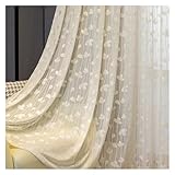 WENYOG Lace Curtains Kunst-Gaze-Vorhänge, Sonnenschutz-Vorhang, Beige, Wohnzimmer, Transparente Vorhänge, Geprägtes Blatt, Schlafzimmer-Vorhang(Pull Pleated,W100cm H270cm)