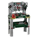 Theo Klein 8637 Bosch Werkbank 48-teilig|Höhenverstellbare Füße,|Arbeitsplatte mit vielen Funktionen|Inkl. Hammer, Säge, Rollgabelschlüssel|Maße: 52,5cmx27cmx84cm|Spielzeug für Kinder ab 3 Jahren