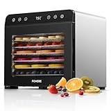 FOHERE Dörrautomat Edelstahl mit 8 Edelstahlgitter, 650 Watt Dörrgerät Temperaturregler von 35-75℃, Timerfunktion von 48h Dörrzeit, Dehydrator für Obst Fleisch FrüchteTrockner Gemüse Kräuter