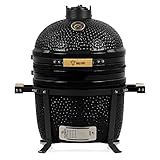 BBQ-Toro Kamado Grill | Holzkohlegrill Shiro Ø 39 cm mit Thermometer, Holzgriffe | Schwarz | Mini Holzkohlegrill, Ceramic Grill, Keramikgrill, Grill Ei, Grill Rund Holzkohle, Keramik Grill, Kamado BBQ